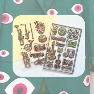 💎 3/$10 musical 🎶 instrument 🎻 set of 2 puffy stickers 24 total music stickers